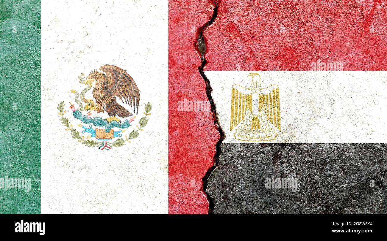 Flags of Egypt and Mexico painted on the cracked wall Stock Photo - Alamy