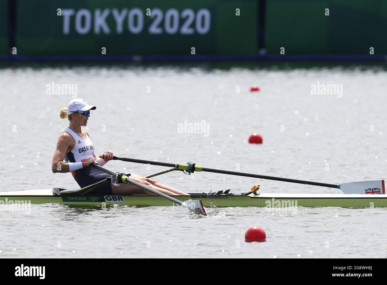 Tokyo, Japan. 23rd July, 2021. Victoria Thornley of Great Britain competes during the Women's Single Sculls Heat of the rowing event of the Tokyo 2020 Olympics at the Sea Forest Waterway in Tokyo, Japan, July 23, 2021. Credit: Zheng Huansong/Xinhua/Alamy Live News Stock Photo