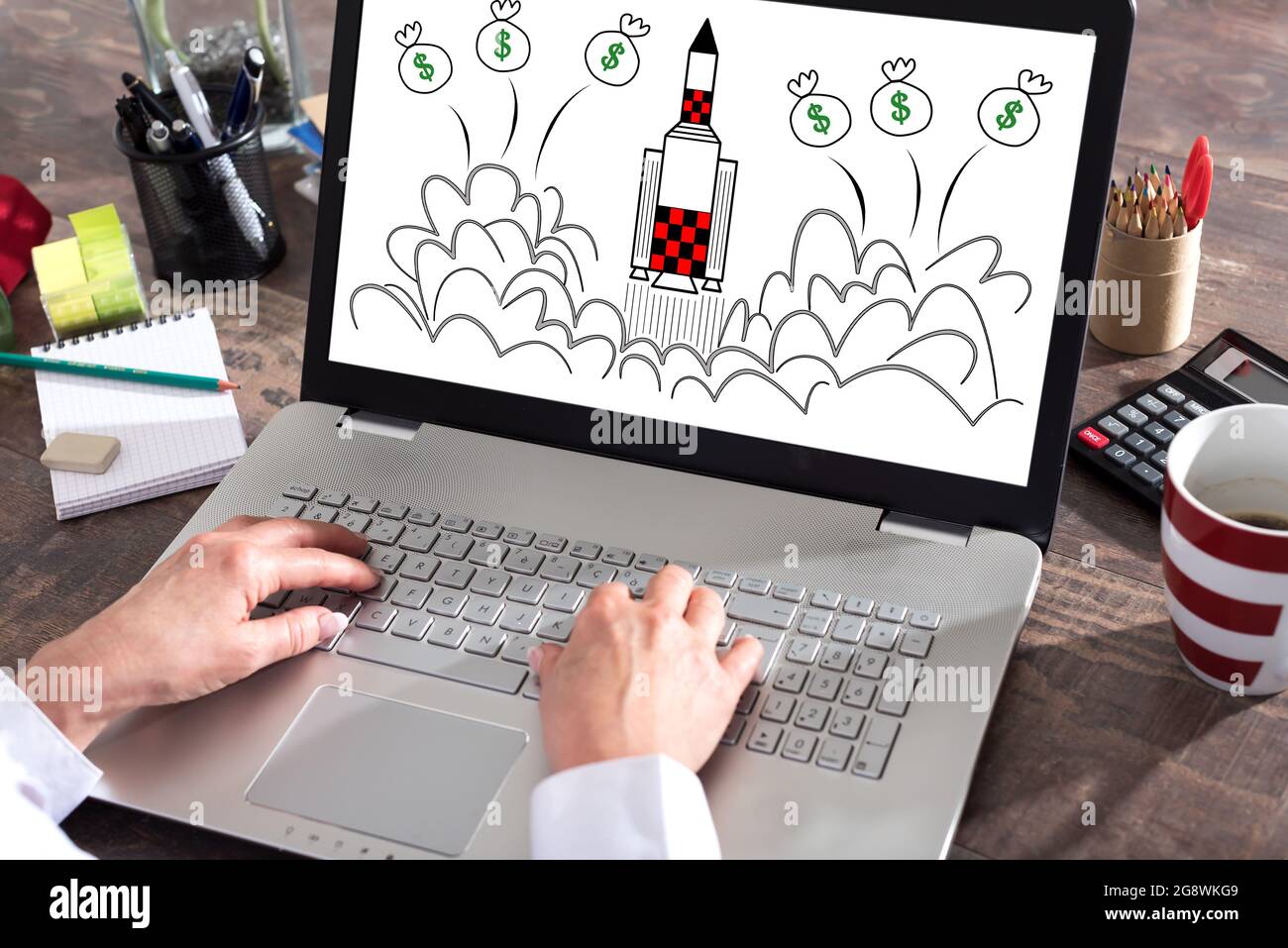Start up concept shown on a laptop screen Stock Photo