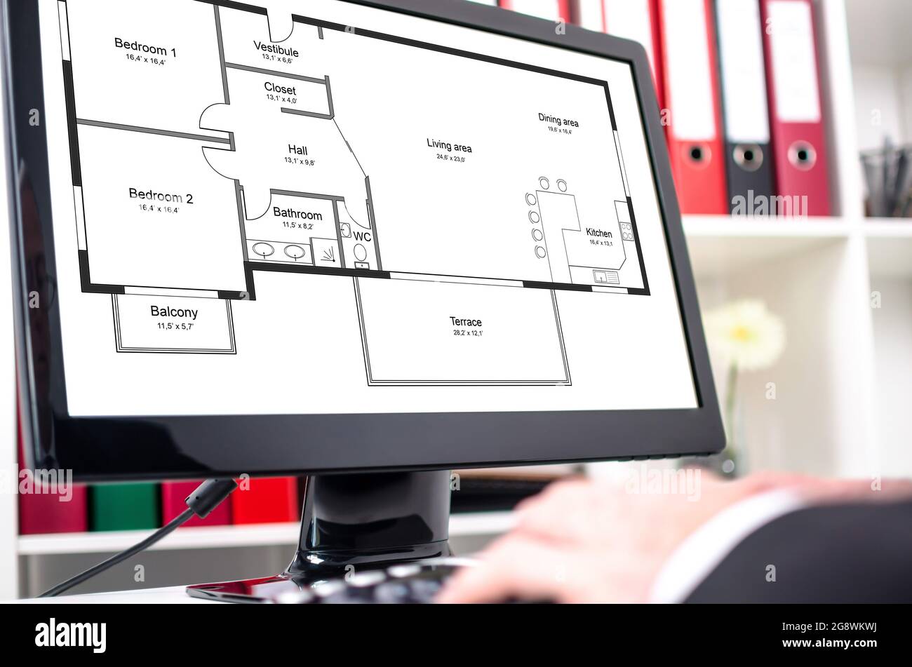 Apartment plan concept shown on a computer screen Stock Photo