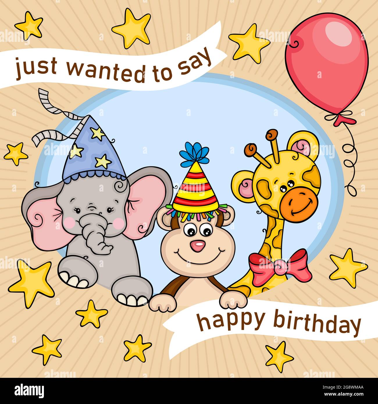 Cute card greeting of happy birthday with wild animals Stock Photo ...