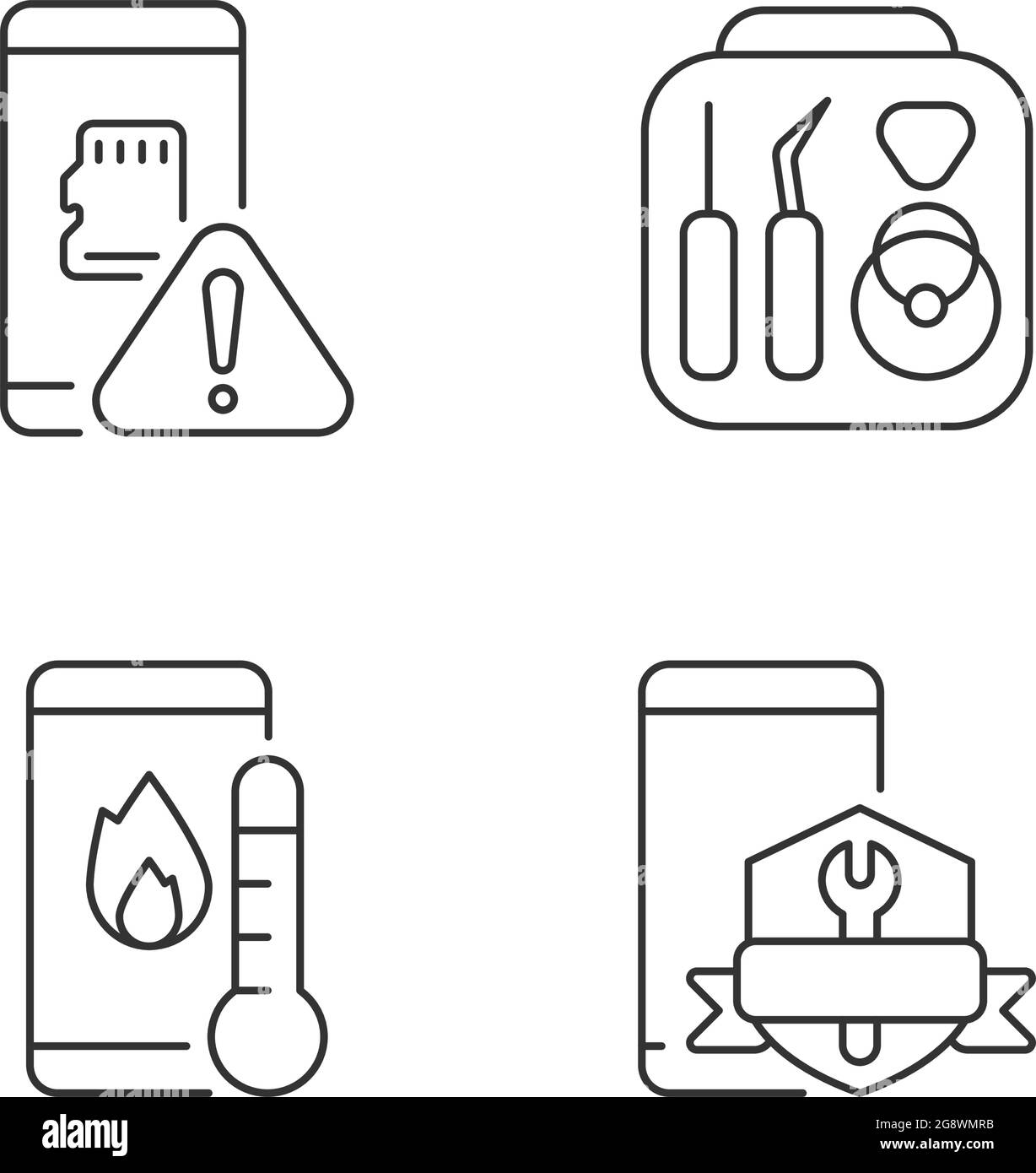 Cellphone recovery related linear icons set Stock Vector