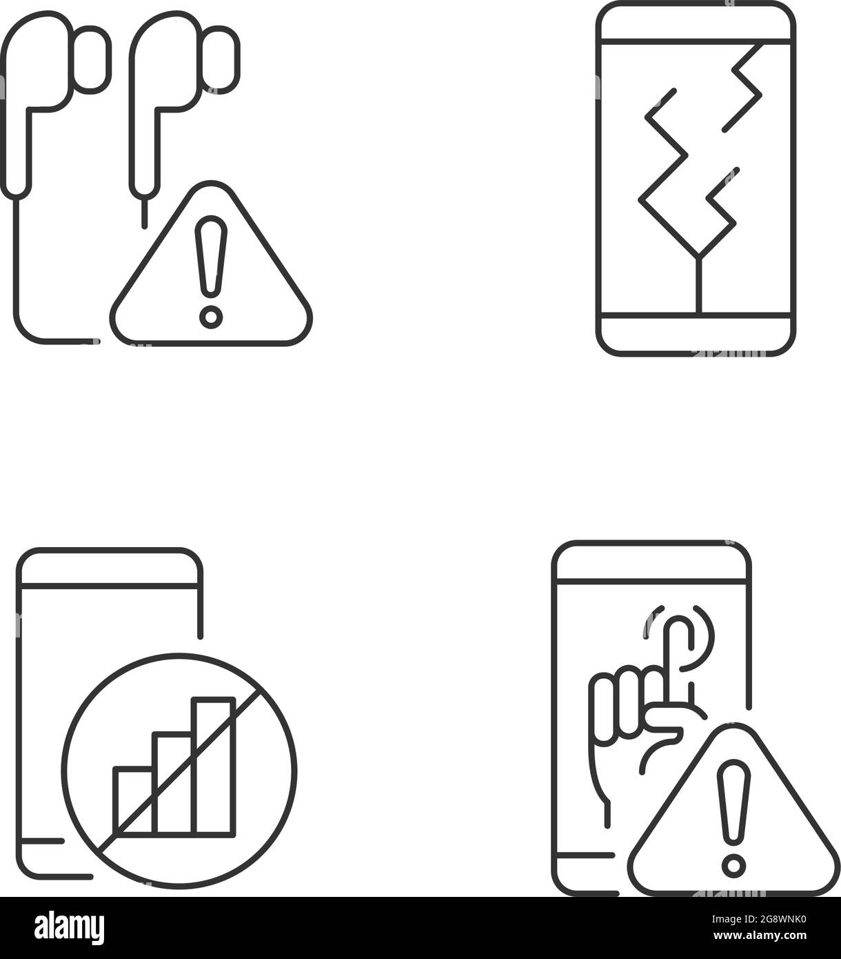 Smartphone breakdowns linear icons set Stock Vector