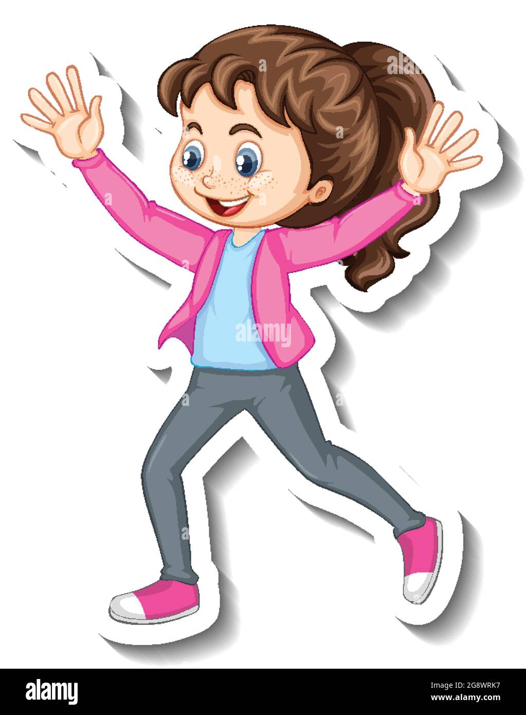 Sticker happy girl cartoon character illustration Stock Vector Image ...
