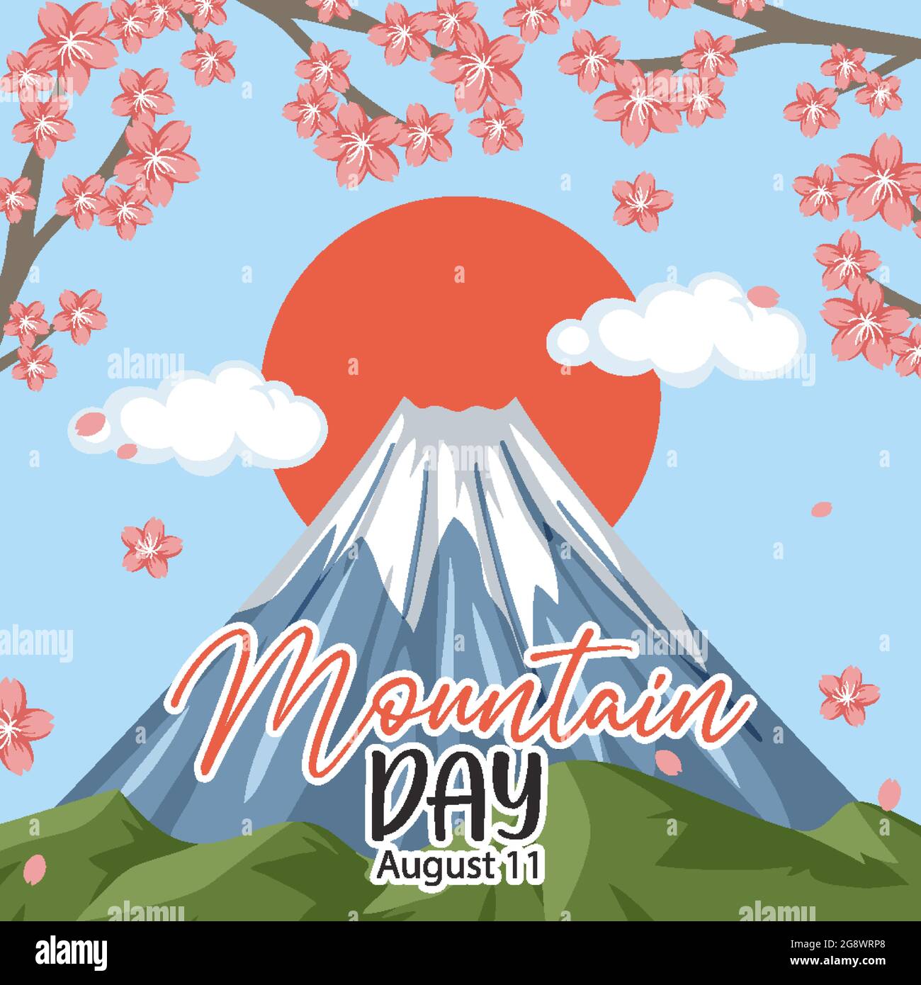 Mountain Day in Japan banner with Mount Fuji illustration Stock Vector