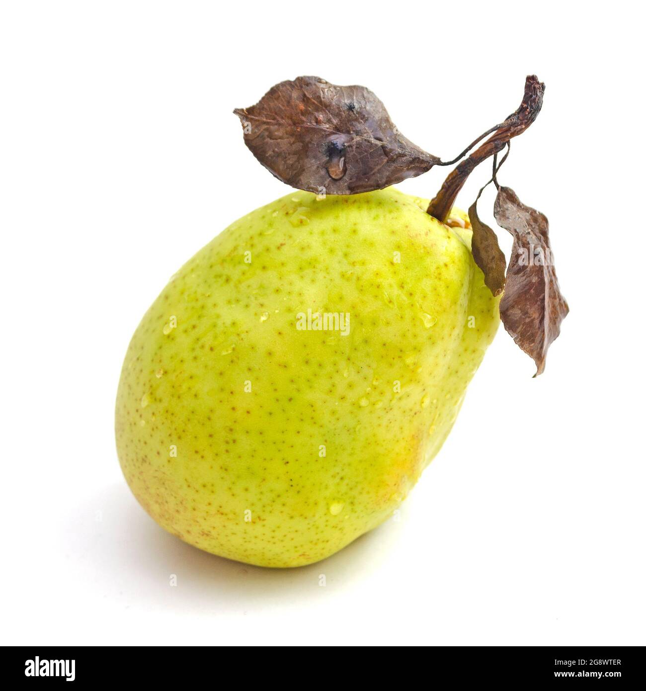 pear with leaves isolated on white background Stock Photo