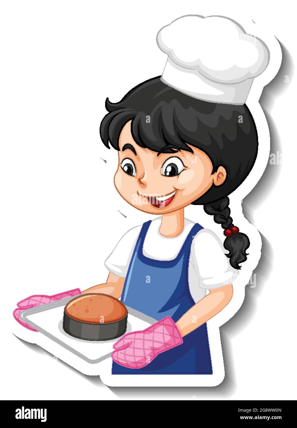 Cartoon character sticker with baker girl illustration Stock Vector