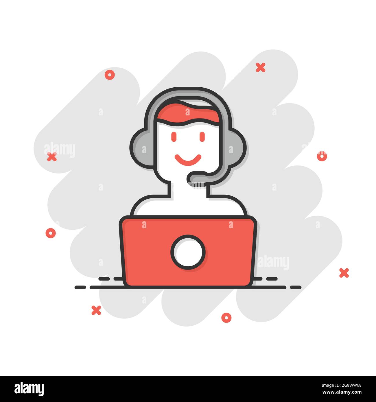 Helpdesk icon in comic style. Headphone cartoon vector illustration on ...