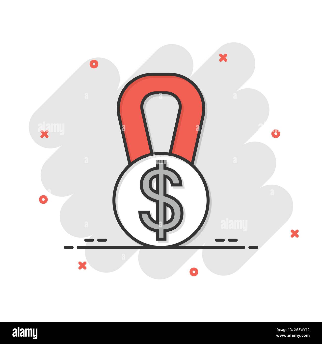 Medal with dollar icon in comic style. Money award trophy cartoon vector illustration on white isolated background. Banknote bill splash effect busine Stock Vector