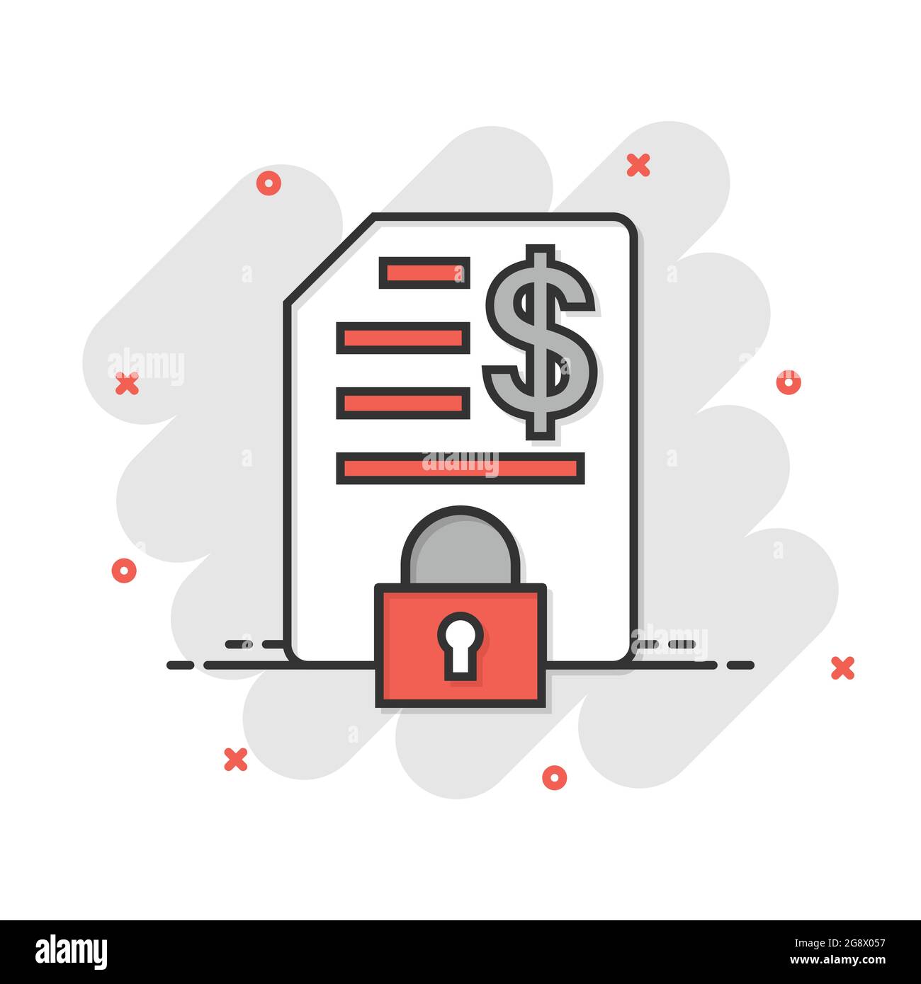 Financial statement icon in comic style. Document with lock cartoon ...