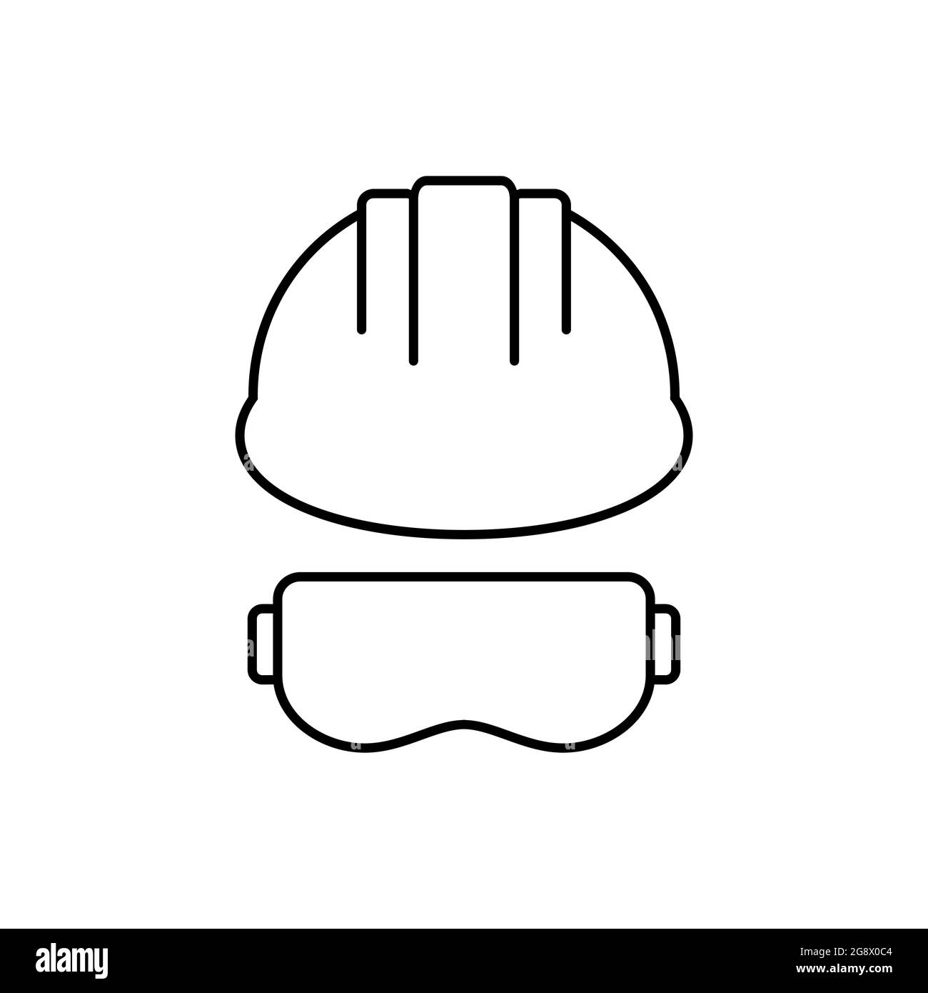 Safety helmet with goggles line icon. Hard construction hat with