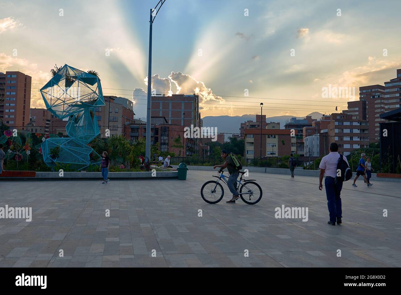 MEDELLIN, COLOMBIA - Sep 01, 2019: The beautiful sunset in the Medellin River Parks in Colombia Stock Photo
