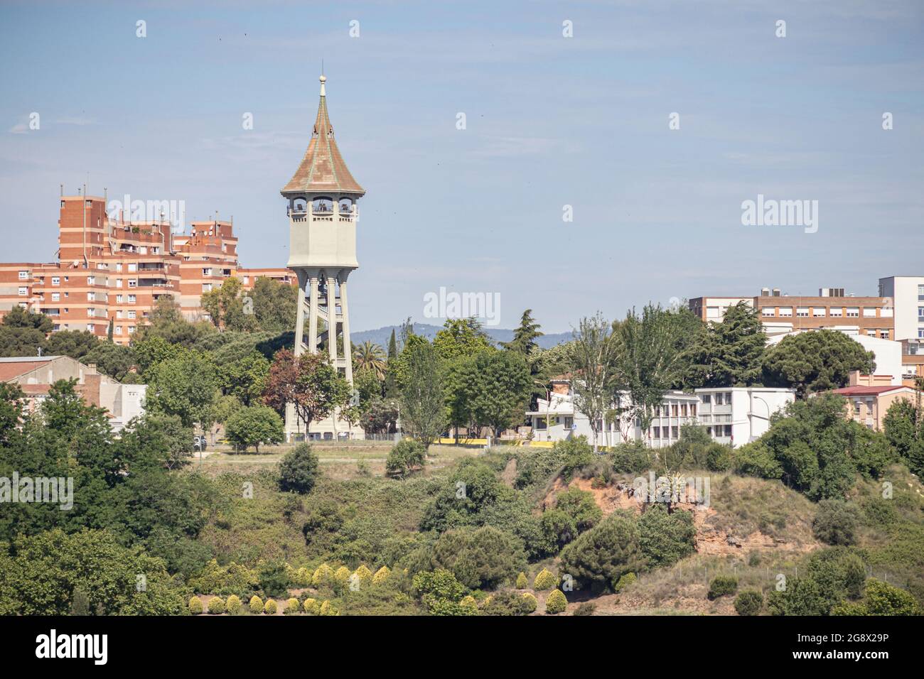 Torre de l'Aigua (Water tower, old water cistern) built in 1918, Modernisme style, Sabadell, Catalonia, Spain Stock Photo