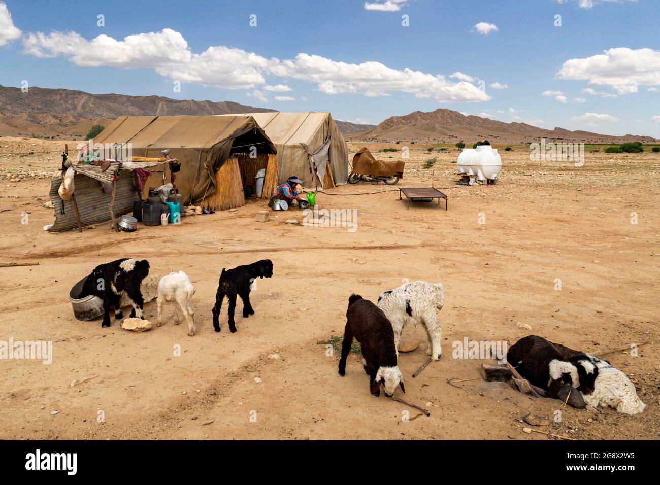Nomadic tents of the people known as Qashqai in the countryside of Firuzabad, Iran. Stock Photo