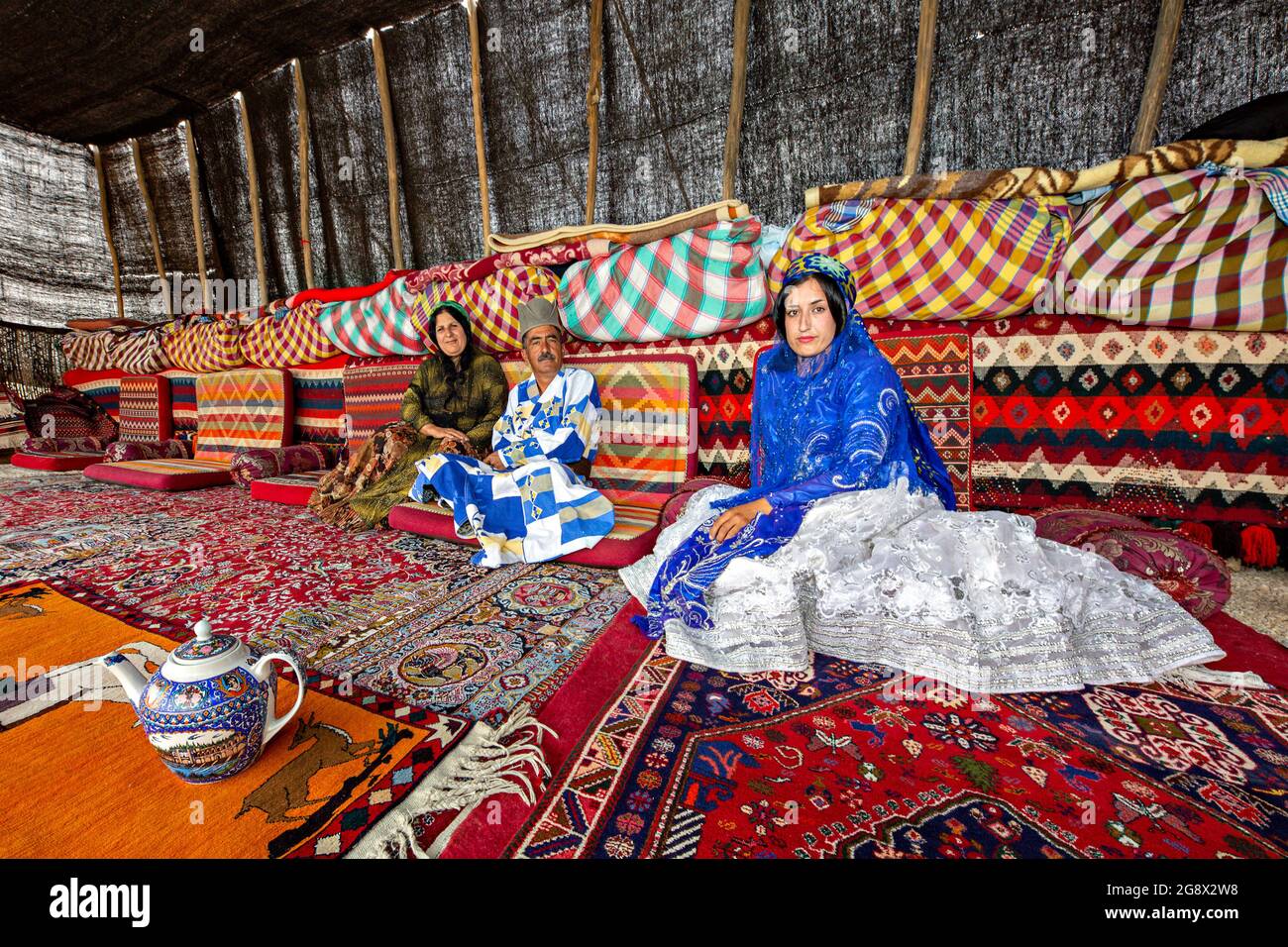 Iranian nomadic people known as Qashqai in the countryside of Firuzabad, Iran. Stock Photo