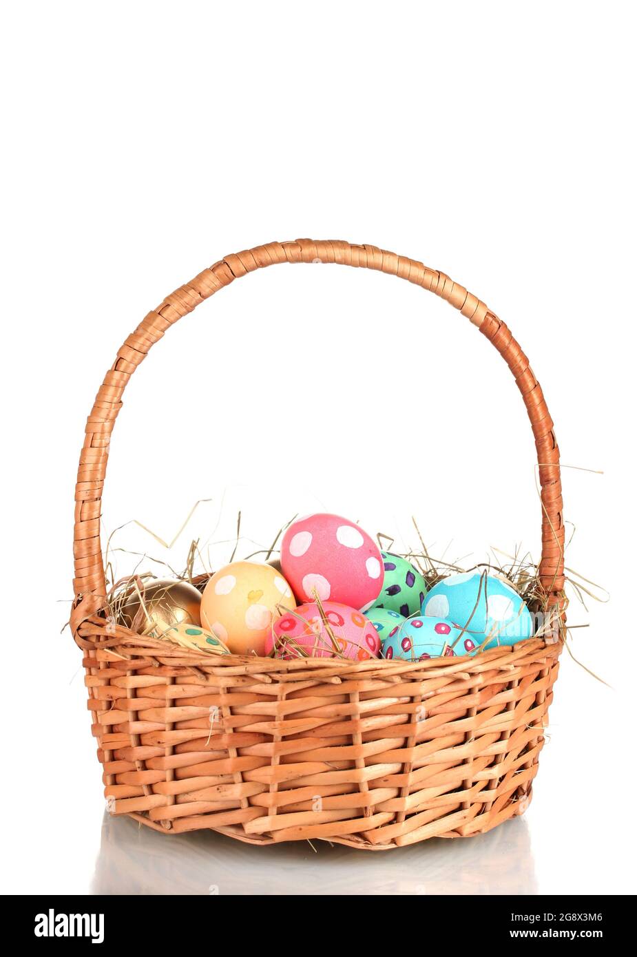 Colorful Easter eggs in the basket isolated on white Stock Photo - Alamy