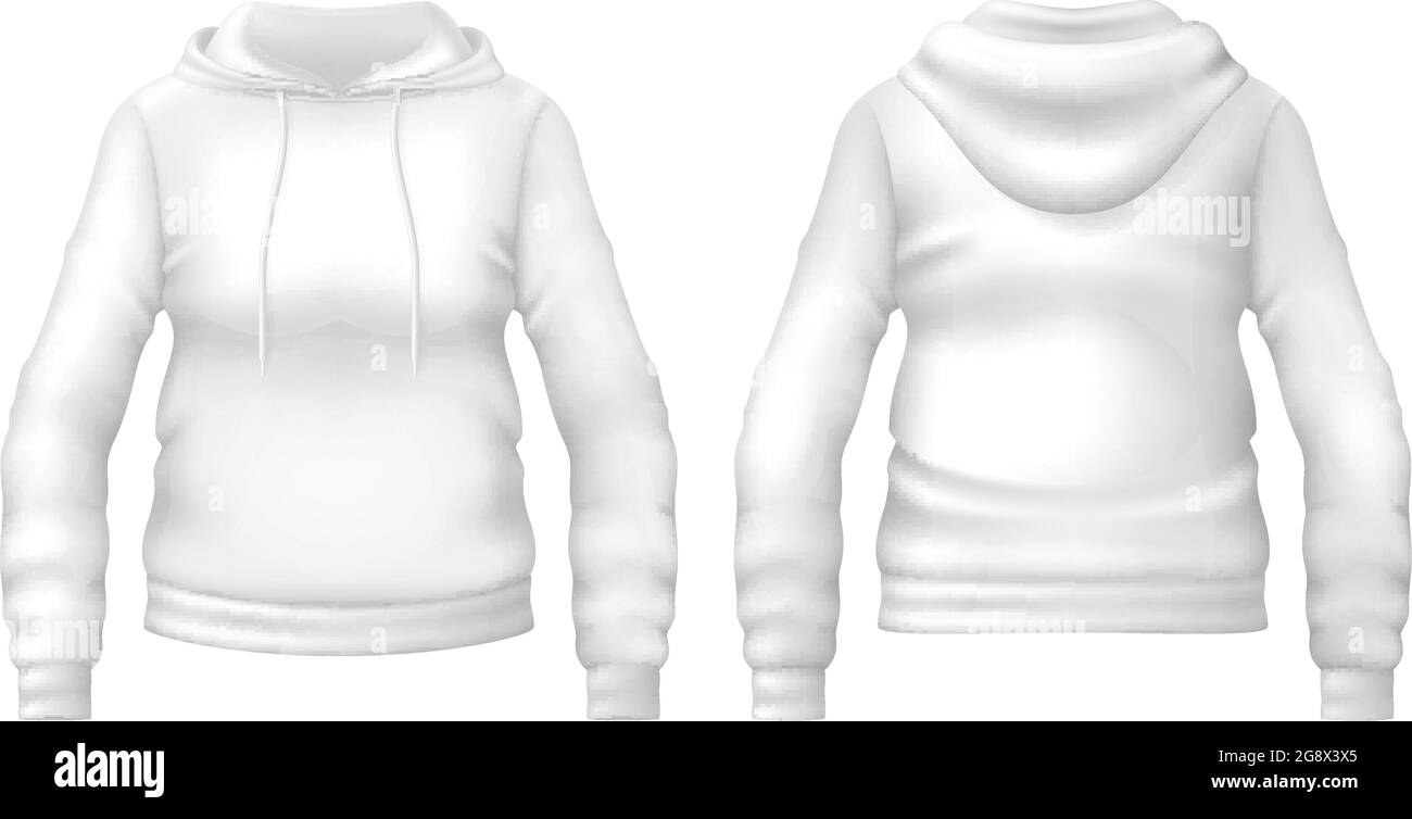 Blank white hoodie template. Front and back views. Photorealistic
