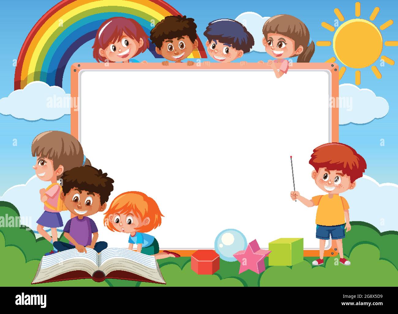 Empty board with many children cartoon character illustration Stock ...