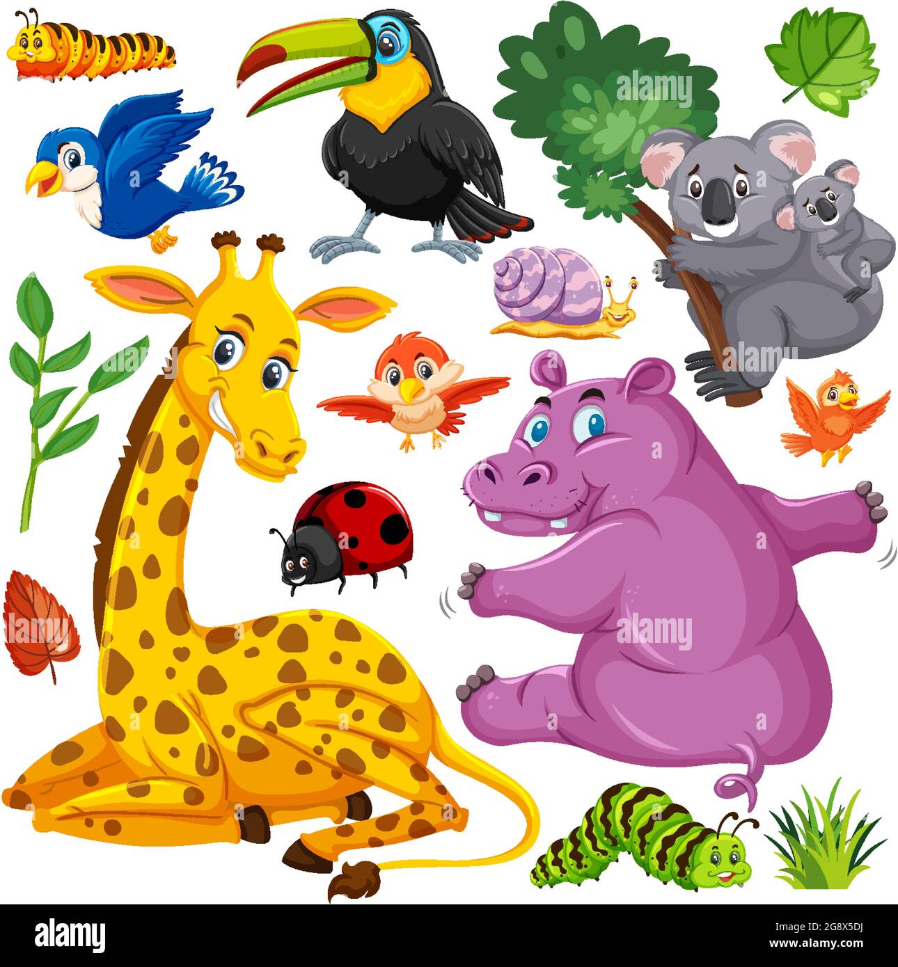 Seamless pattern with cute wild animals on white background ...