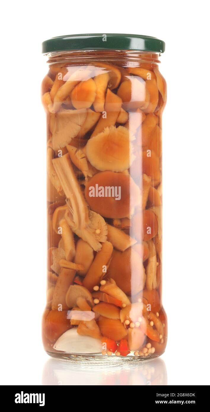 Marinated mushrooms in the glass jar isolated on white Stock Photo Alamy