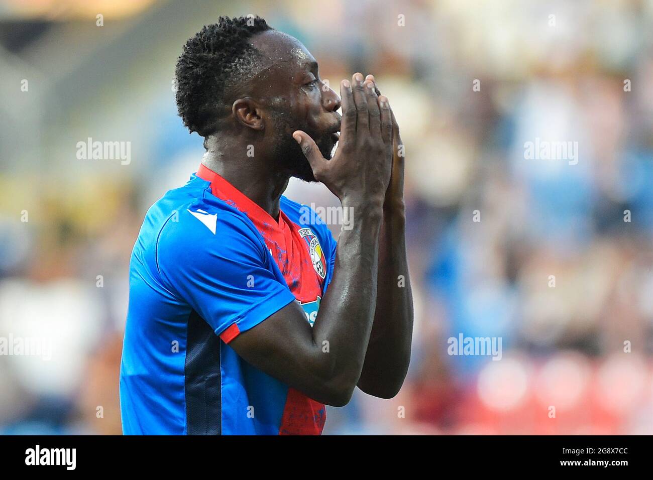 Kit Kayamba Joel Kayamba of Plzen reacts during the Viktoria Plzen vs Dynamo Brest ...