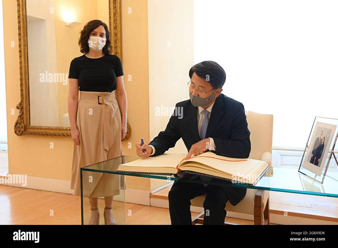 Madrid Spain 23rd July 21 The President Of The Community Of Madrid Isabel Diaz Ayuso Meets With The Ambassador Of The Republic Of South Korea In Spain Sahnghoon Bahk In Madrid July