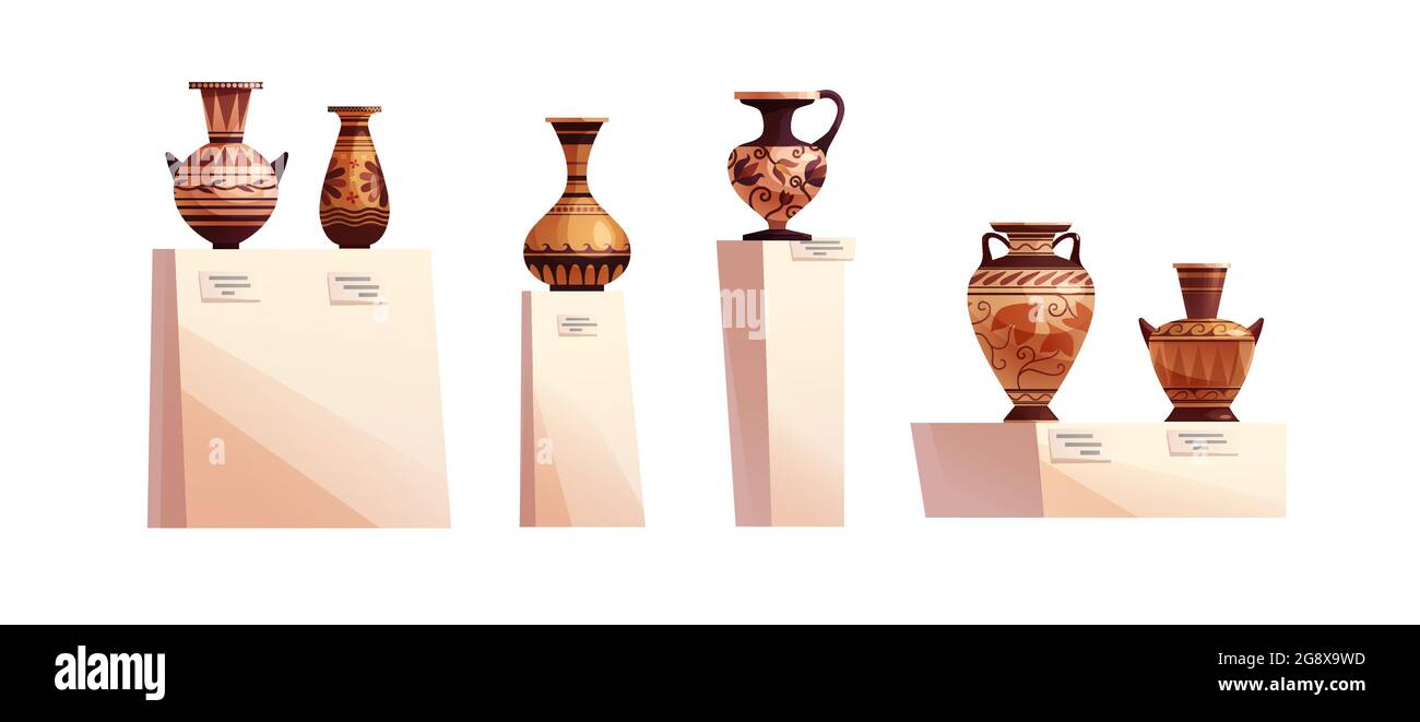 Antique Greek vase with decoration. Ancient traditional clay jar or pot