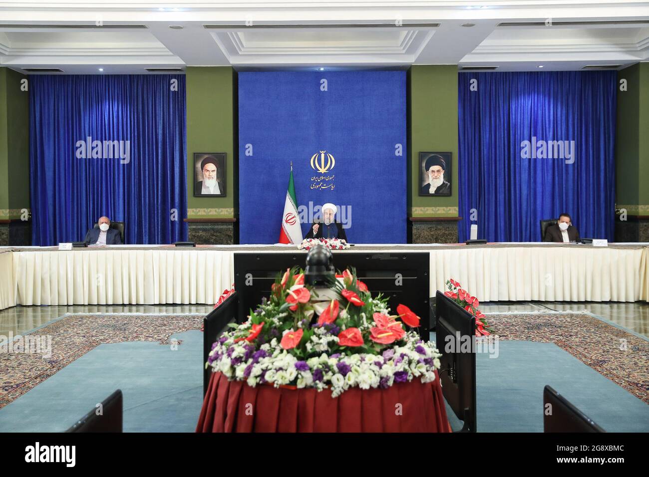 Tehran Tehran Iran 22nd July 21 A Handout Picture Provided By The Presidential Office Shows Iranian President Hassan Rouhani Inaugurated The Jask Oil Terminal Via Video Conference In Tehran Iran 22 July Tehran Tehran Iran 22nd July 21 A Handout Picture Provided By The Presidential Office Shows Iranian President Hassan Rouhani Inaugurated The Jask Oil Terminal Via Video Conference In Tehran Iran 22 July