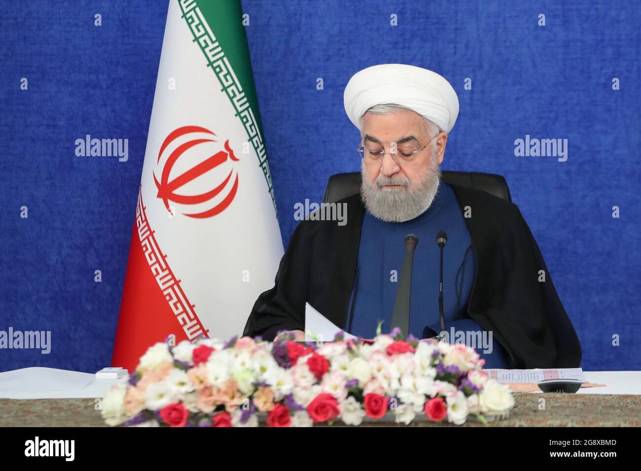 Tehran Tehran Iran 22nd July 21 A Handout Picture Provided By The Presidential Office Shows Iranian President Hassan Rouhani Inaugurated The Jask Oil Terminal Via Video Conference In Tehran Iran 22 July Tehran Tehran Iran 22nd July 21 A Handout Picture Provided By The Presidential Office Shows Iranian President Hassan Rouhani Inaugurated The Jask Oil Terminal Via Video Conference In Tehran Iran 22 July
