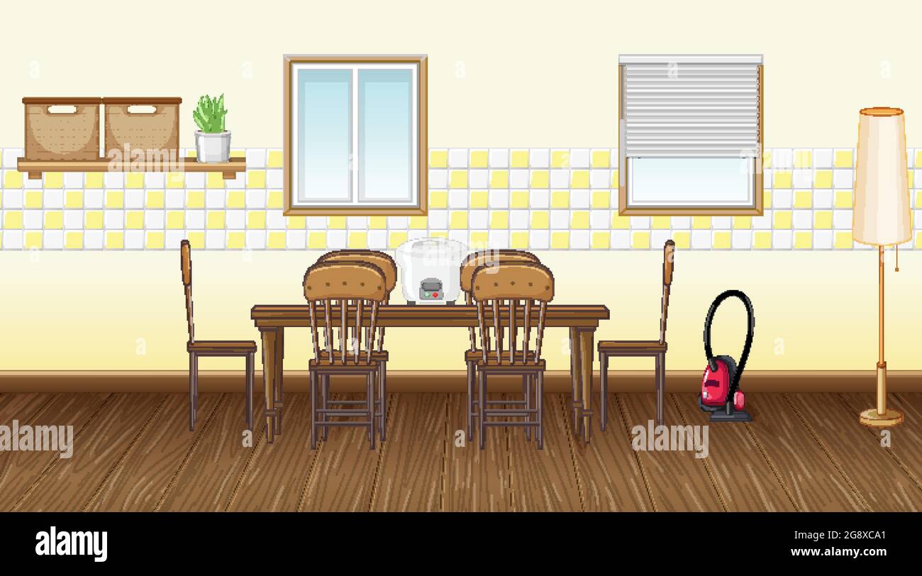 Dining room interior design with furniture illustration Stock Vector ...