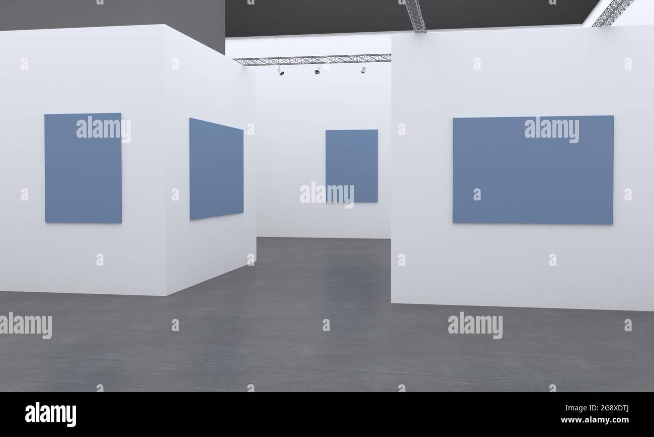 3D rendering of an art gallery with empty frames for pictures Stock ...