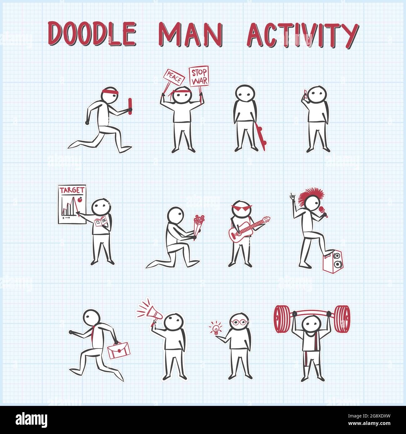 doodle man activity two color Stock Vector