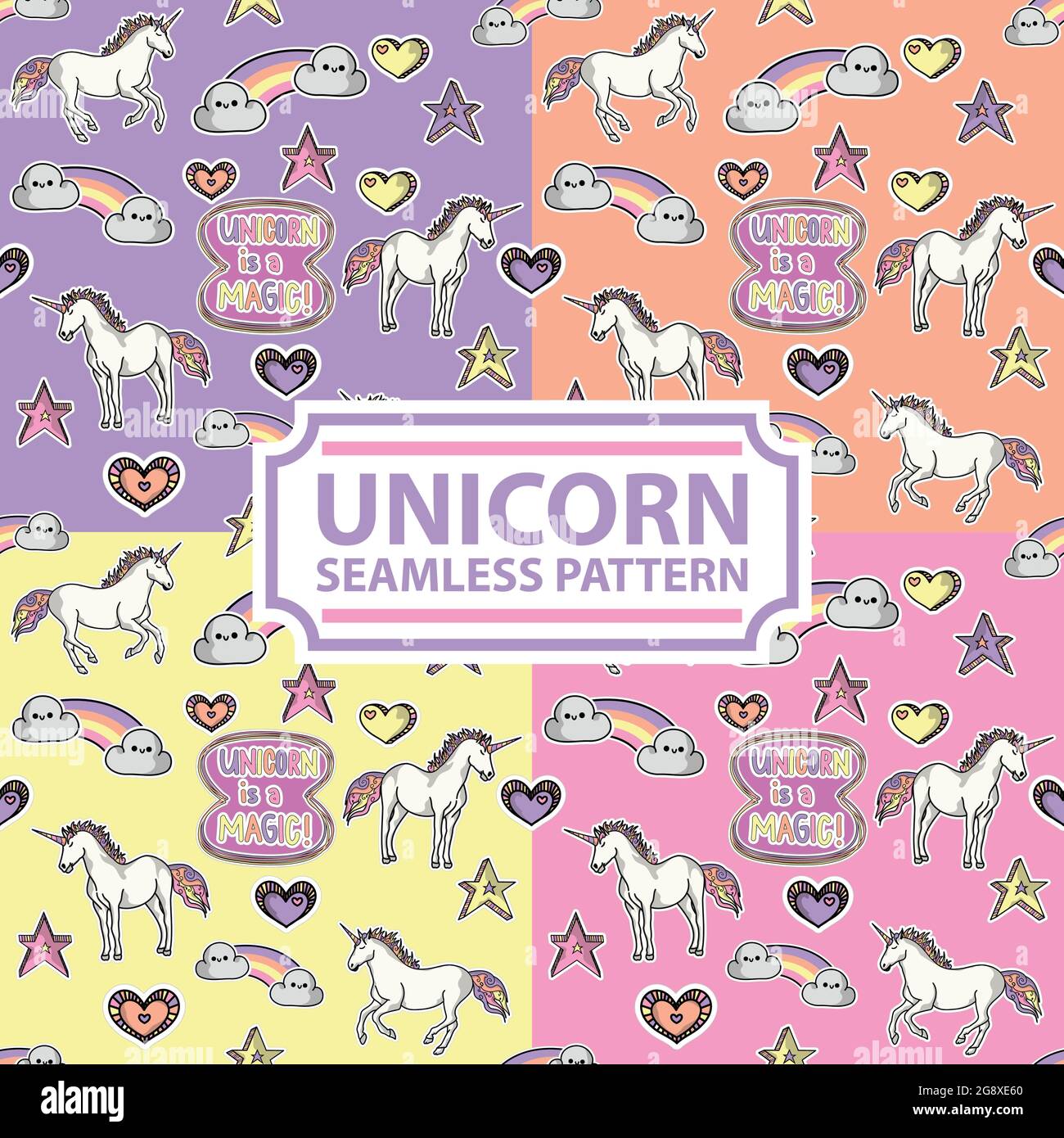 Magic Unicorn Seamless Pattern Style Stock Vector