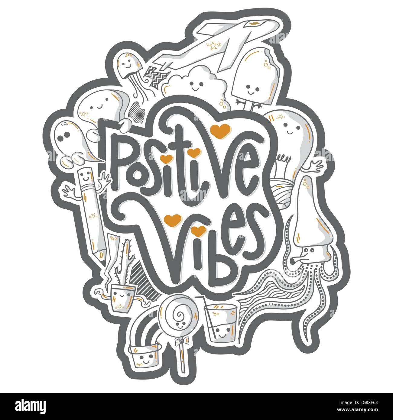 POSITIVE VIBES DOODLE TWO COLOR Stock Vector