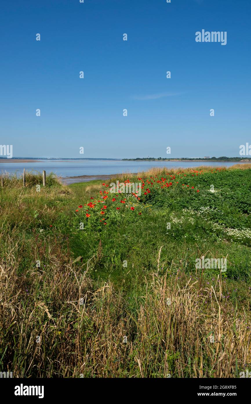 Looking across the river Mersey from Hale Lighthouse Stock Photo