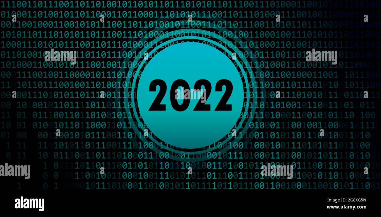2022 new year on blue green binary code background Stock Vector