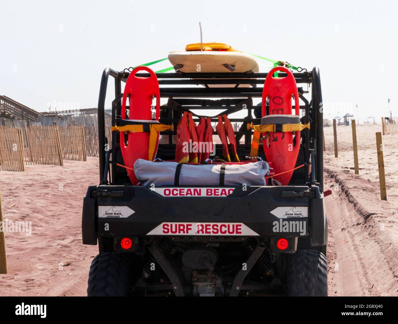 Ocean Beach Fire Island beach surf rescue vehicle driving on the sand