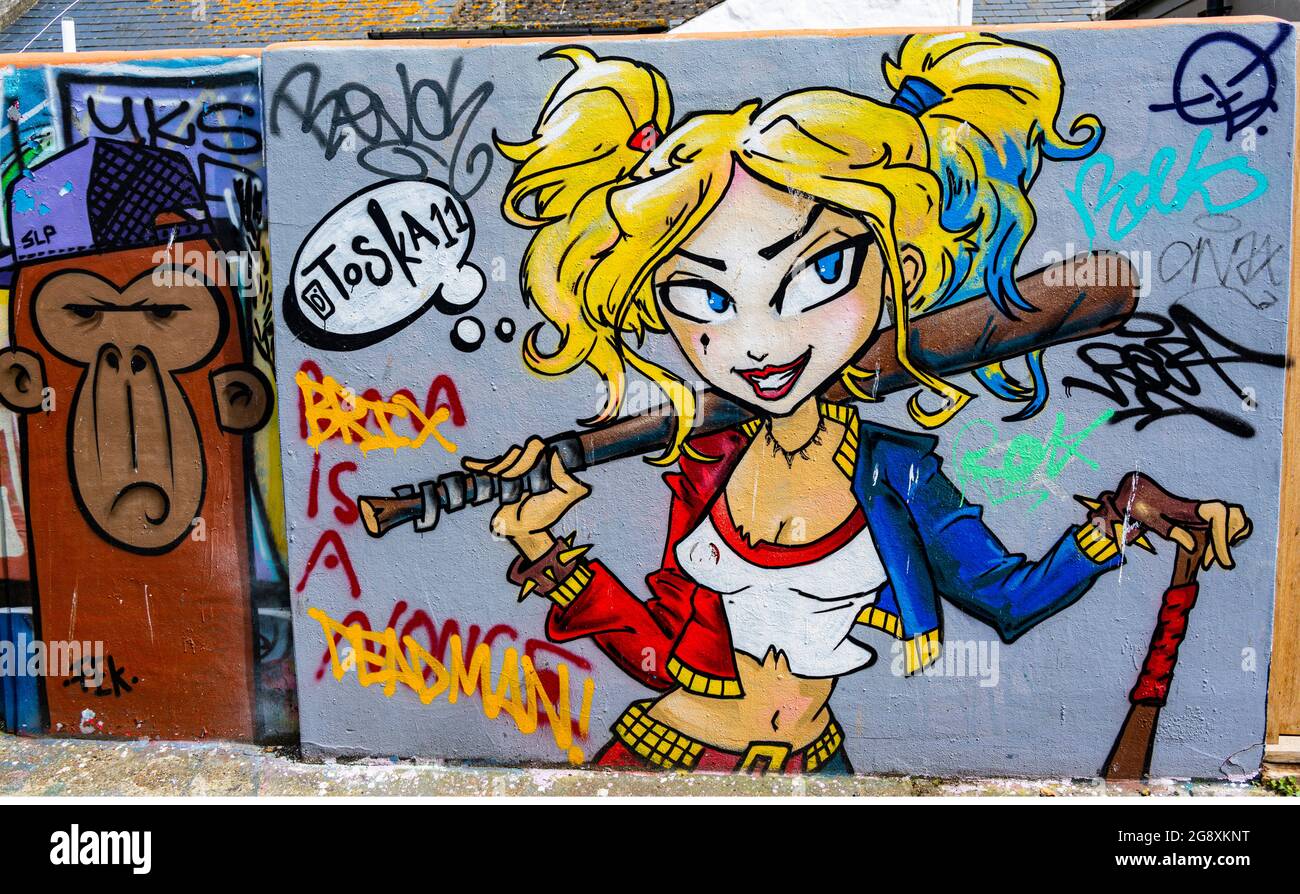 Harley Quinn esque graffiti in Trafalgar Lane, Brighton Stock Photo