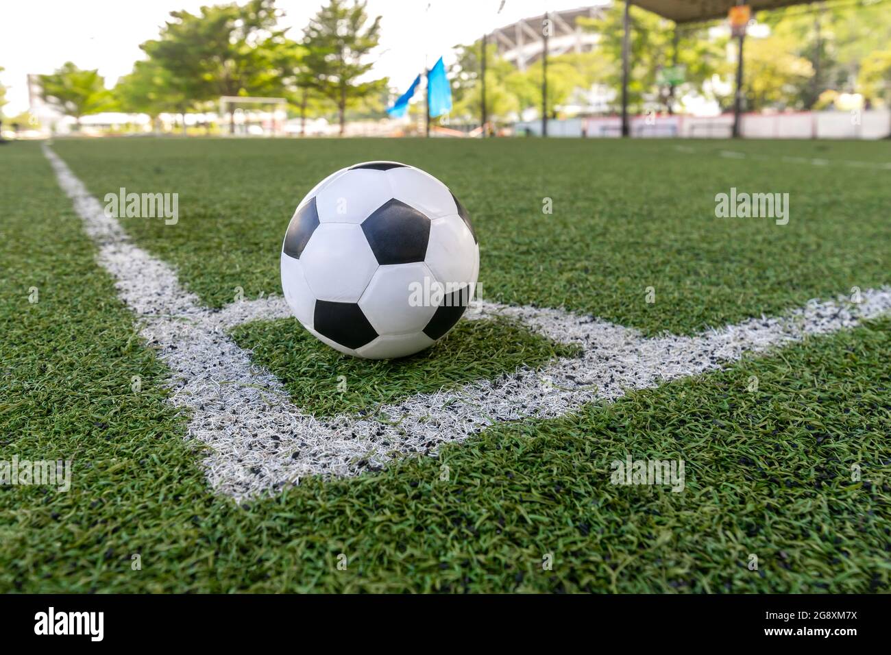 soccer Football on Corner kick line of ball and a soccer field , football  field , background texture Stock Photo - Alamy