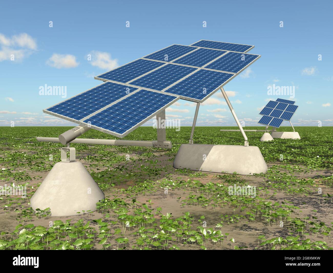 Solar panels in a landscape Stock Photo