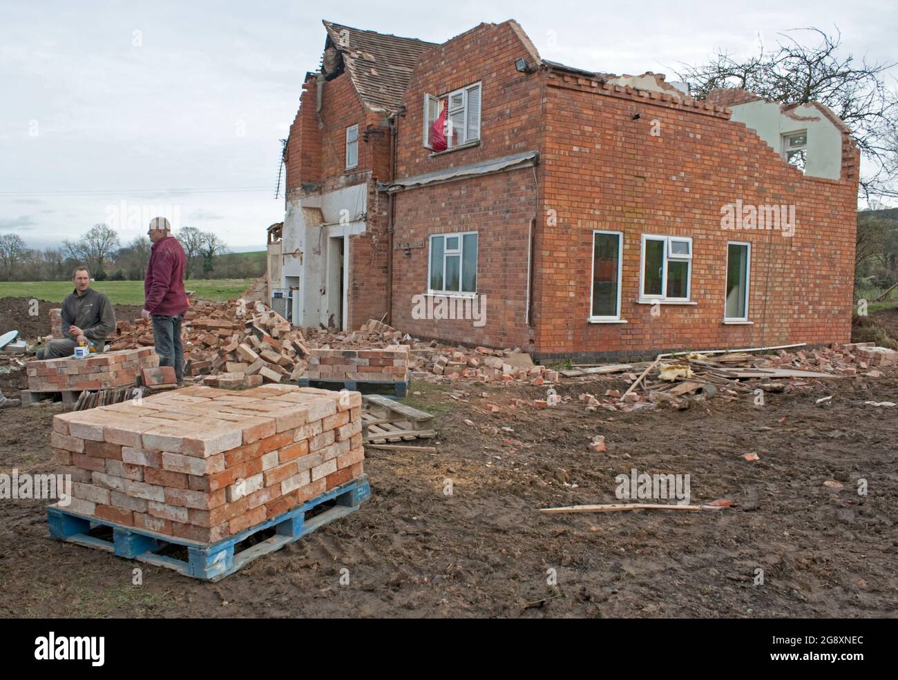 Reclaimed bricks from demolition of Colemans Hill Farm Mickleton Chipping Campden UK Stock Photo