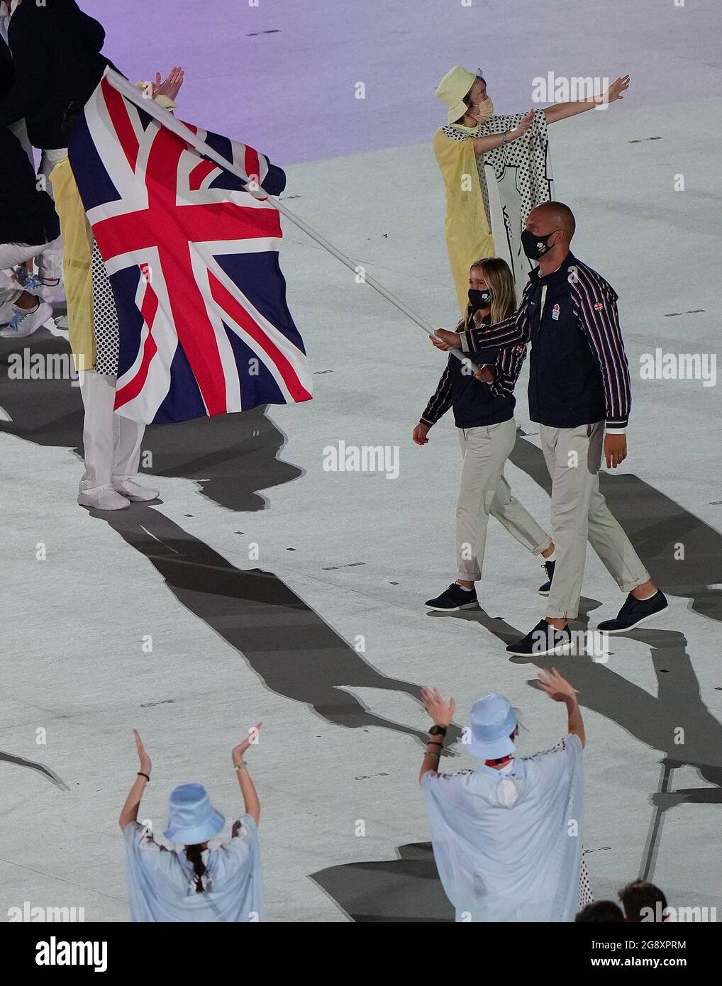 Tokyo, Japan. 23rd July, 2021. Flag bearers of the Olympic delegation of Great Britain parade into the Olympic Stadium during the opening ceremony of Tokyo 2020 Olympic Games in Tokyo, Japan, July 23, 2021. Credit: Lui Siu Wai/Xinhua/Alamy Live News Stock Photo