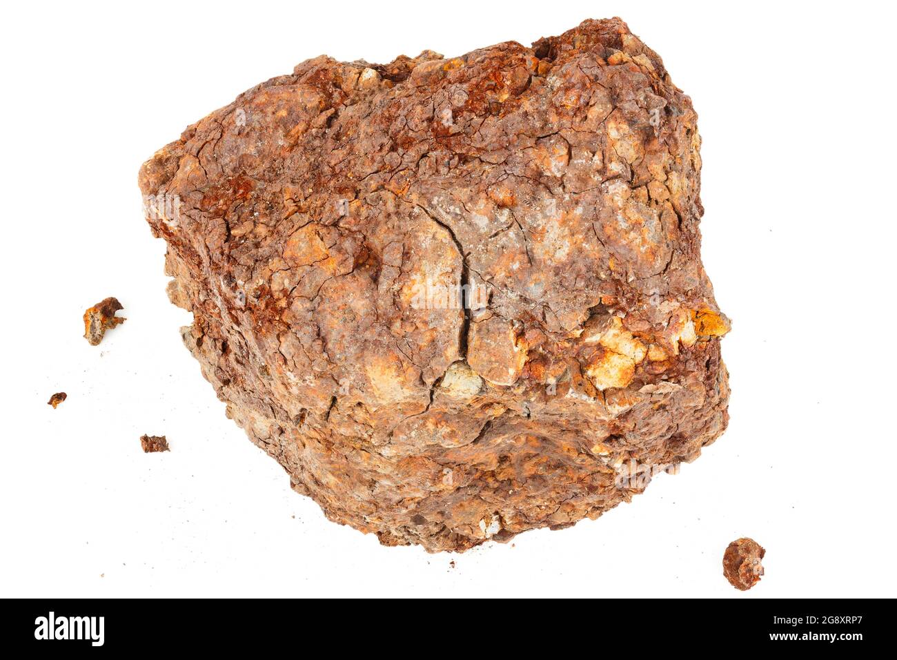 large piece of metallurgical ferrous iron stone ore isolated on whie background. Stock Photo