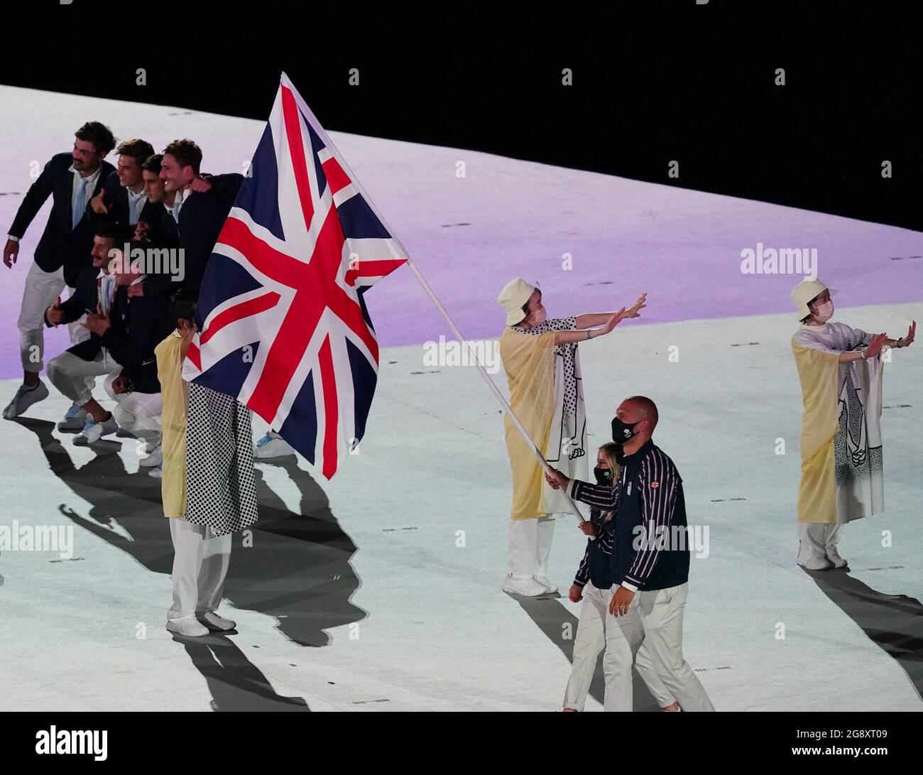 Tokyo, Japan. 23rd July, 2021. Tokyo, Japan. 23rd July, 2021. Members of Team Great Britain arrive the Opening Ceremonies for the Tokyo 2020 Summer Olympic Games in Tokyo, Japan on Friday, July 23, 2021. Photo by Richard Ellis/UPI Credit: UPI/Alamy Live News Stock Photo