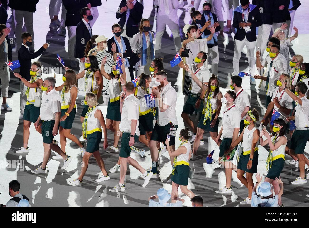 Tokyo, Japan. 23rd July, 2021. Tokyo, Japan. 23rd July, 2021. Members of Team Great Britain arrive the Opening Ceremonies for the Tokyo 2020 Summer Olympic Games in Tokyo, Japan on Friday, July 23, 2021. Photo by Richard Ellis/UPI Credit: UPI/Alamy Live News Stock Photo