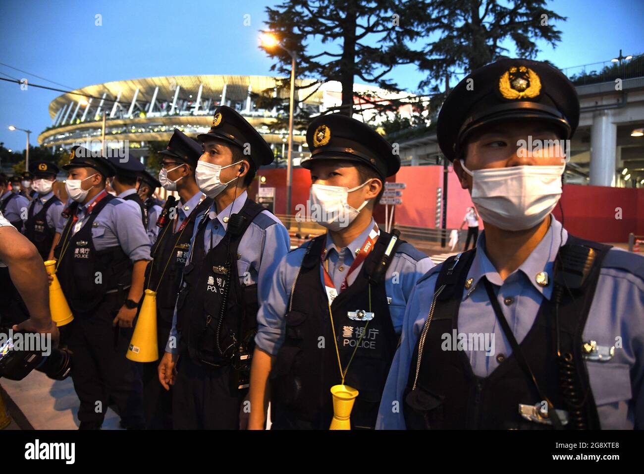 Tokyo Japan 23rd July 21 Tokyo Japan 23rd July 21 Tokyo Japan July 23 21 Police Stand Guard In Case Demonstrators Gather Outside Olympic Stadium To Protest The Opening Ceremonies Friday July Tokyo Japan 23rd July 21 Tokyo Japan 23rd July 21 Tokyo Japan July 23 21 Police Stand Guard In Case Demonstrators Gather Outside Olympic Stadium To Protest The Opening Ceremonies Friday July
