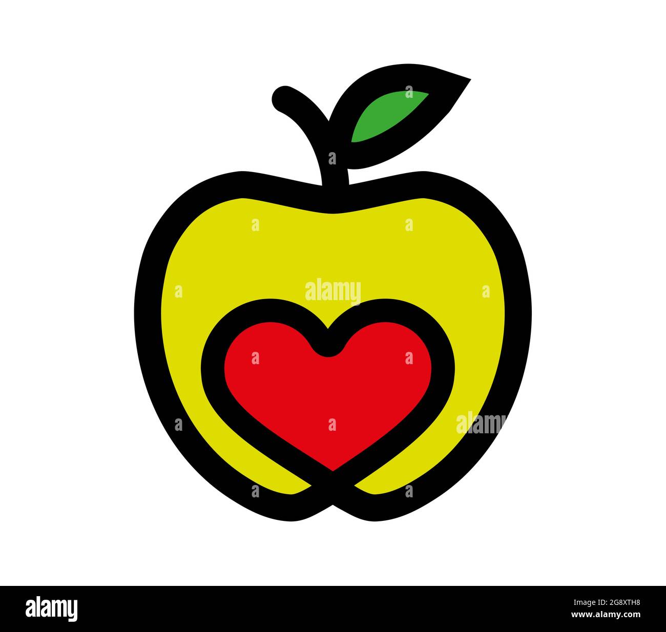 Linear drawing of an apple with a heart inside Stock Vector