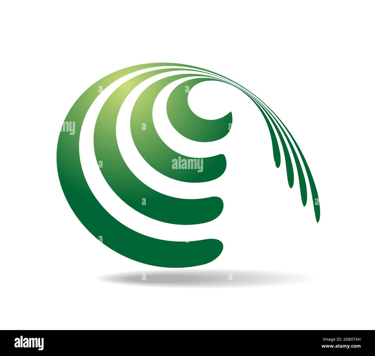 Several parallel lines in greens wound around a transparent cone Stock Vector