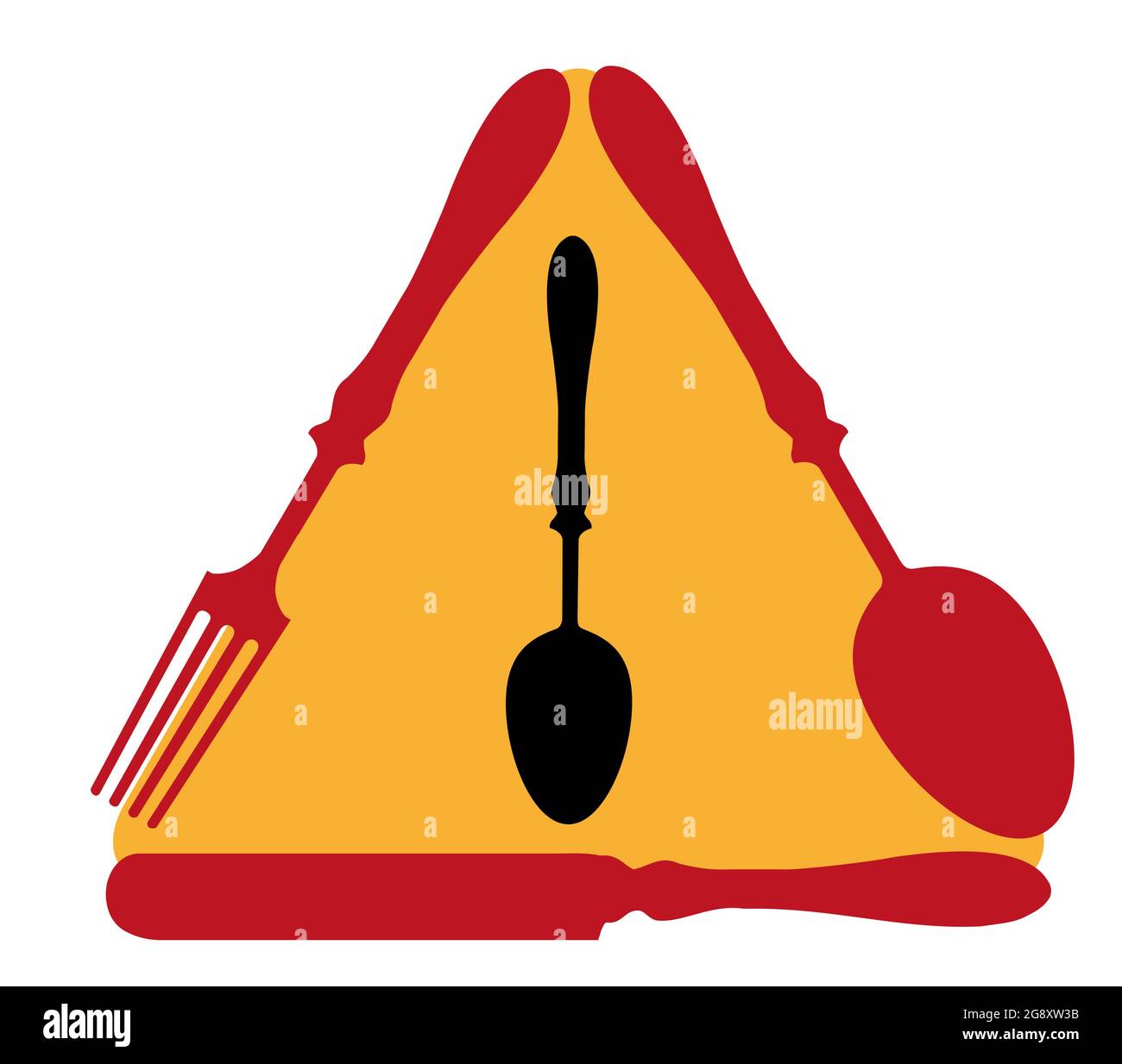 Road sign made of cutlery. Spoon fork knife and teaspoon. Traffic. Road