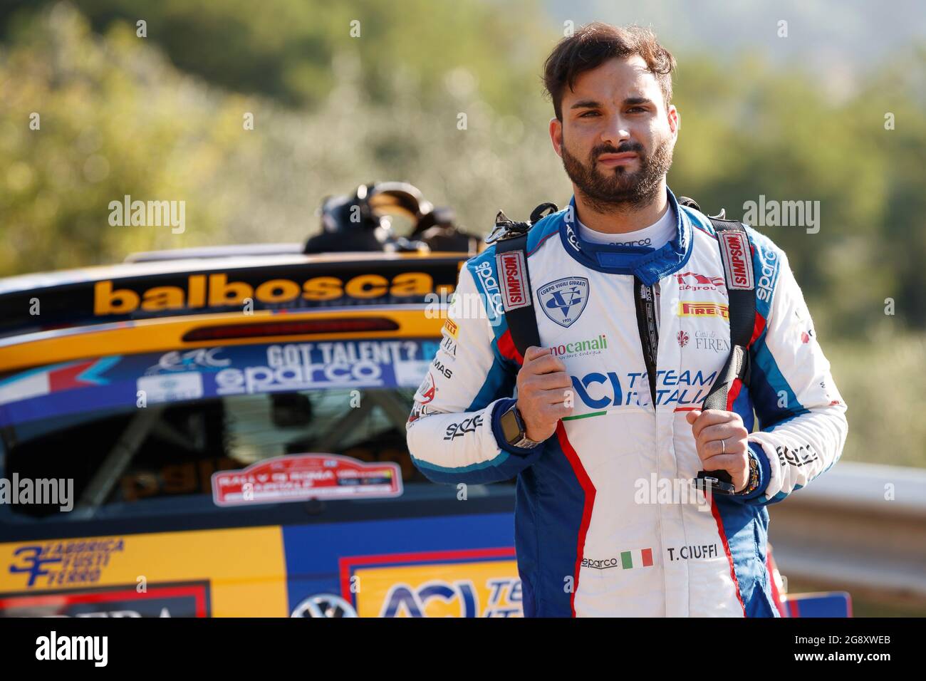 Rome, Italy. July 23 2021: CIUFFI Tommaso (ITA), Volkswagen Polo Gti R5, portrait during the 2021 FIA ERC Rally di Roma Capitale, 3rd round of the 2021 FIA European Rally Championship, from July 23 to 25, 2021 in Roma, Italy - Photo Grégory Lenormand / DPPI Credit: DPPI Media/Alamy Live News Credit: DPPI Media/Alamy Live News Stock Photo
